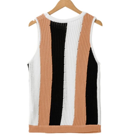 🧶 Khaki Colorblock Striped Knit Sweater Vest – Size L & XL - Picture 4 of 7